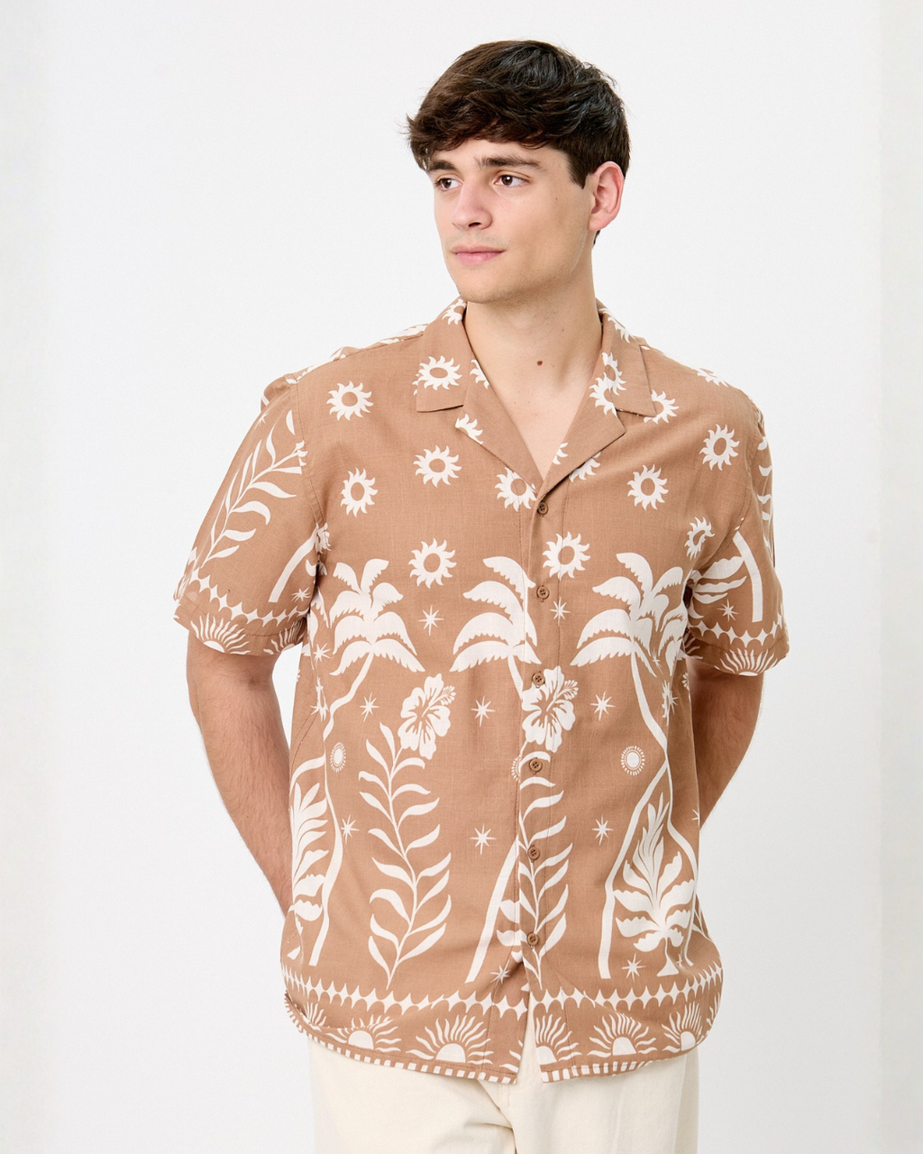 Camisa de Lino Estampada palmas