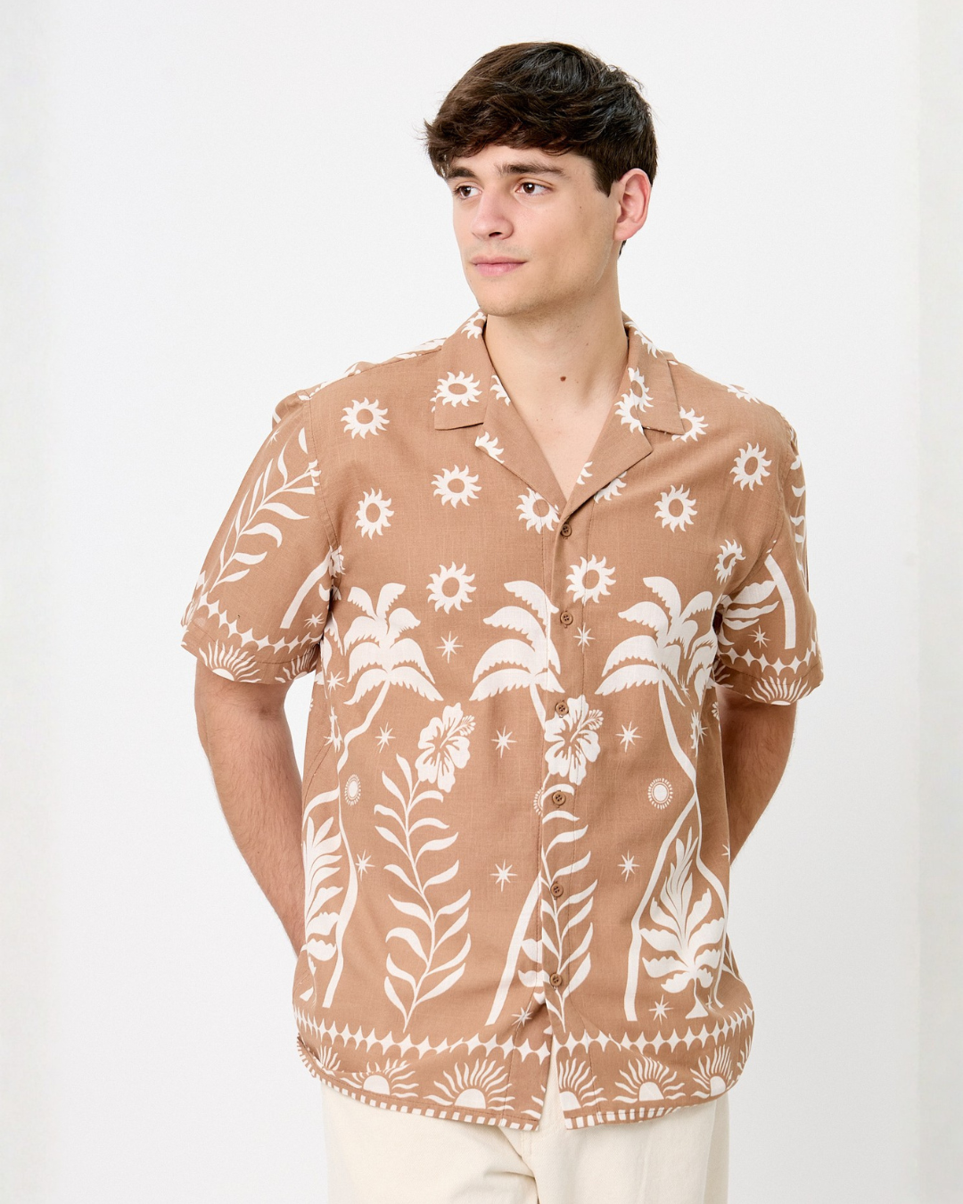 Camisa de Lino Estampada palmas