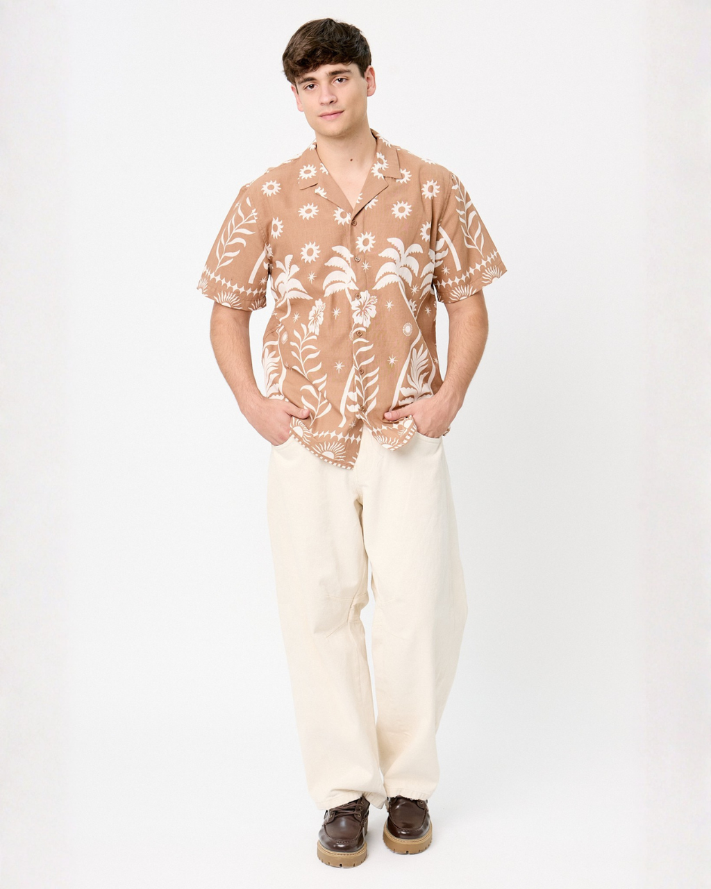 Camisa de Lino Estampada palmas