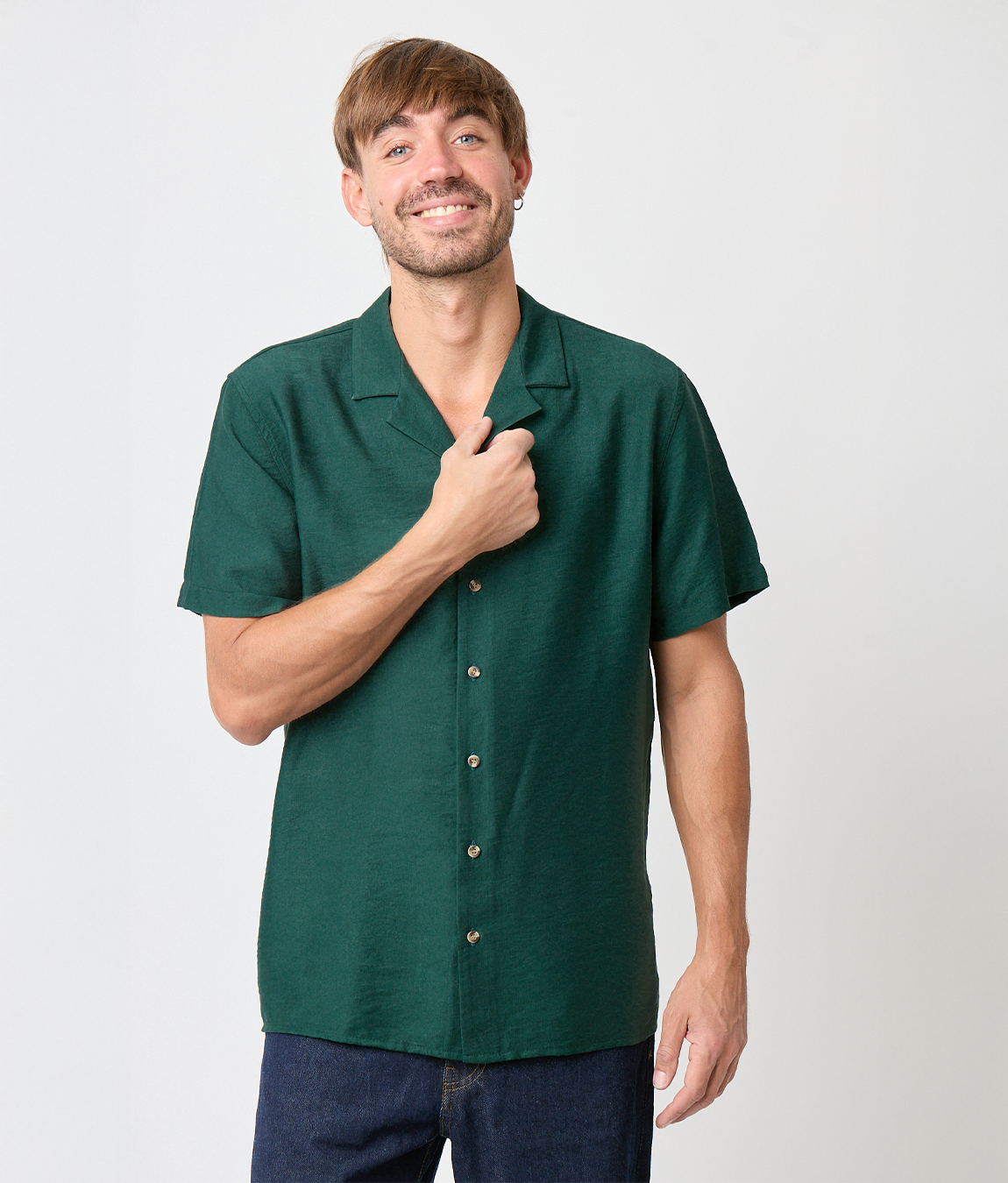 Camisa Bowling Basica Verde Esmeralda