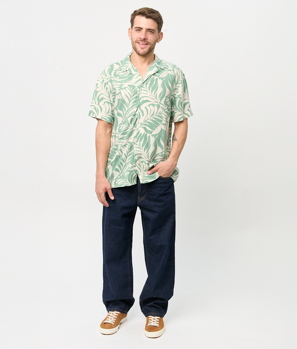 Camisa Bowling Estampada Palma Verde