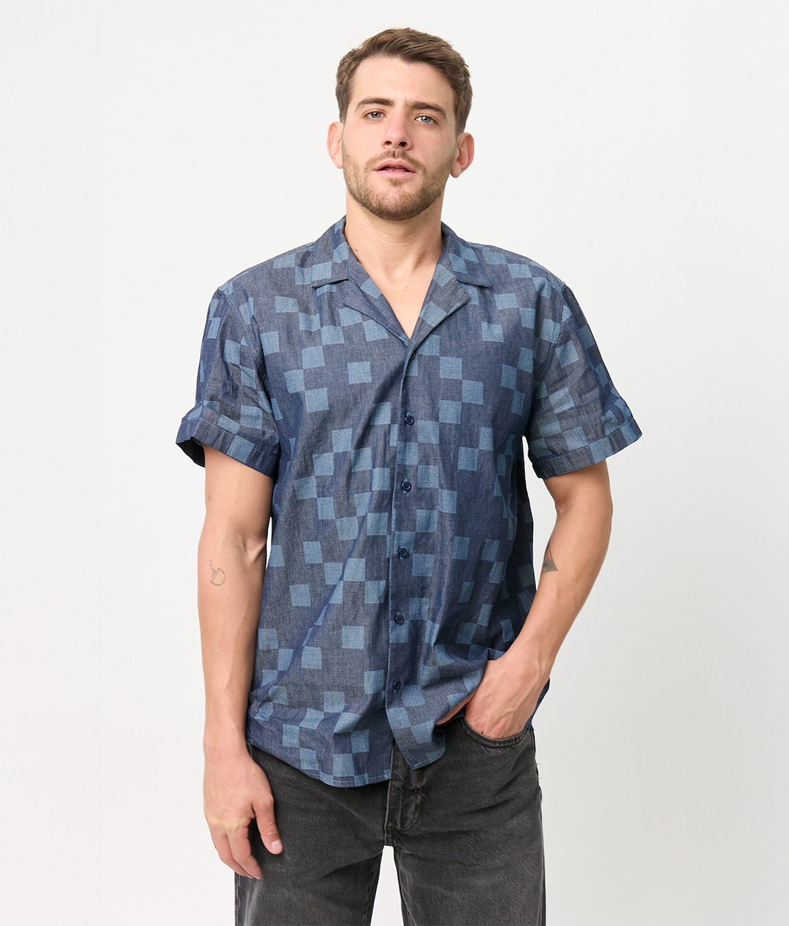 Camisa Bowling Mezclilla Cuadros
