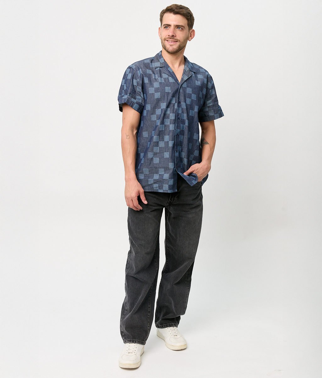 Camisa Bowling Mezclilla Cuadros