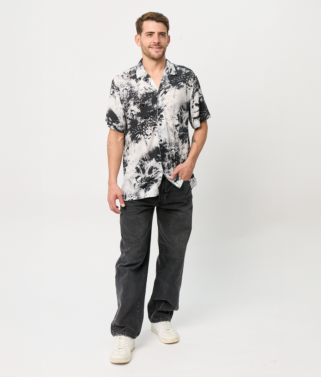 Camisa Bowling Negra Tie Dye