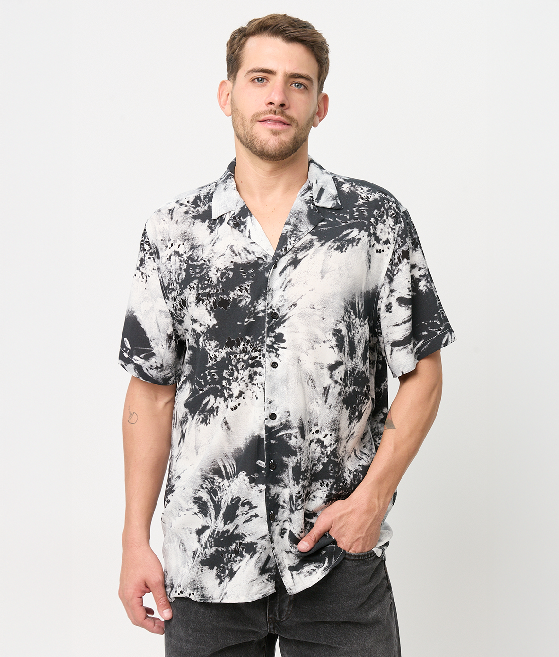 Camisa Bowling Negra Tie Dye