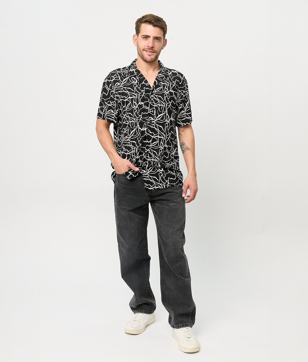 Camisa Bowling Negra Trazos