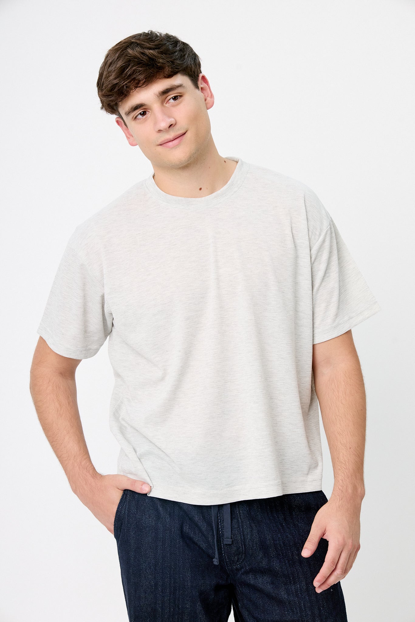 Playera Waffle  Gris Claro