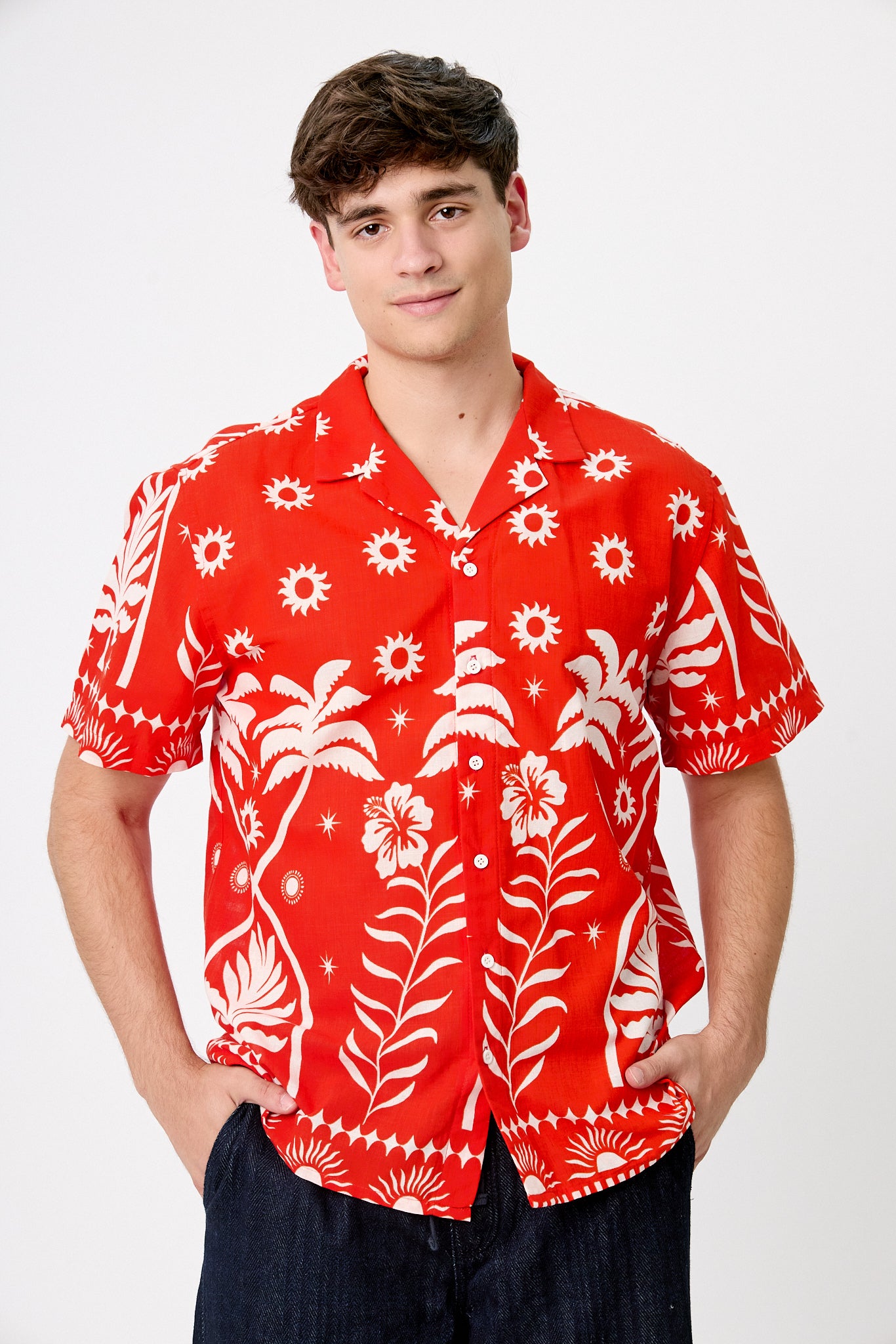 Camisa bowling trópico rojo