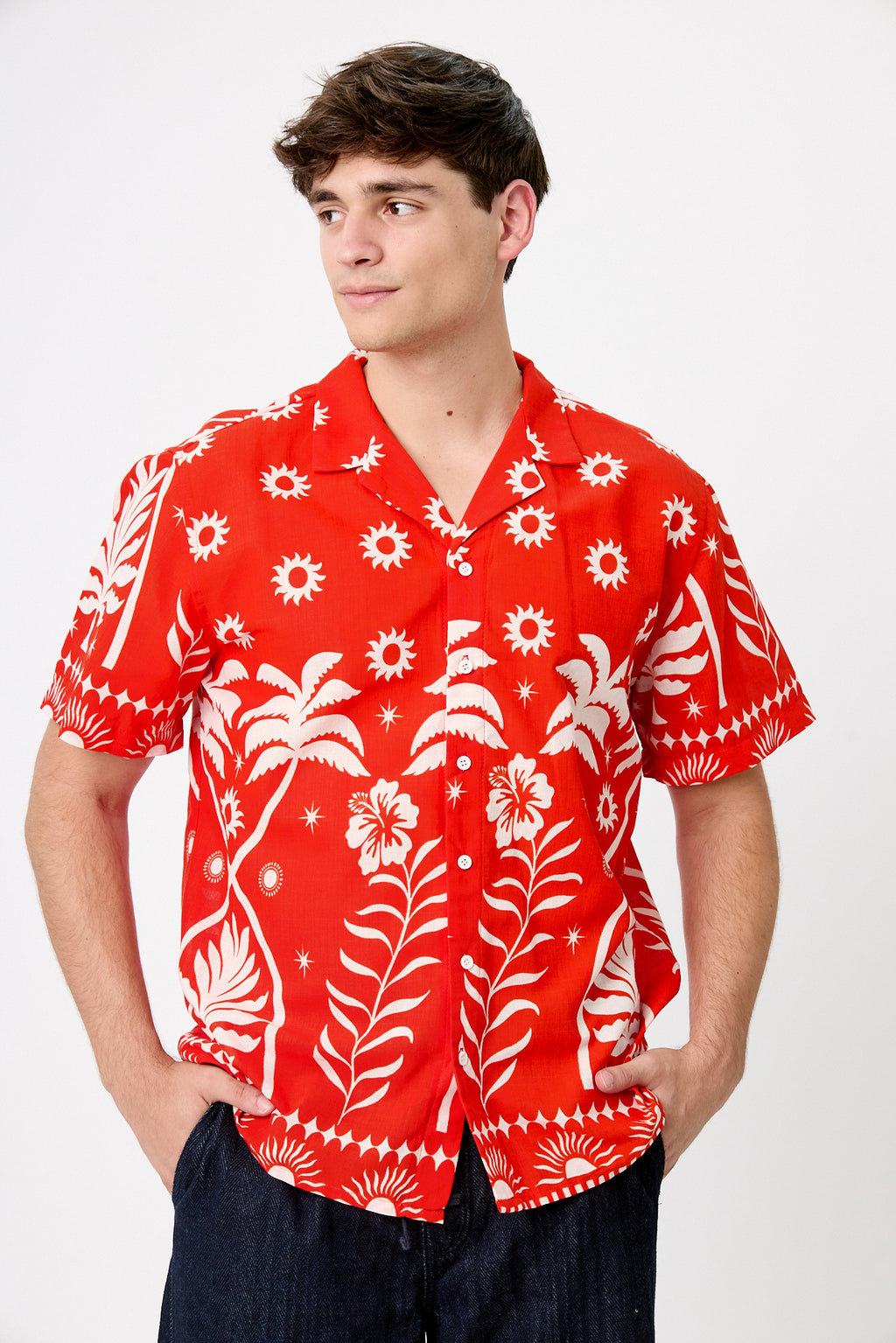 Camisa bowling trópico rojo